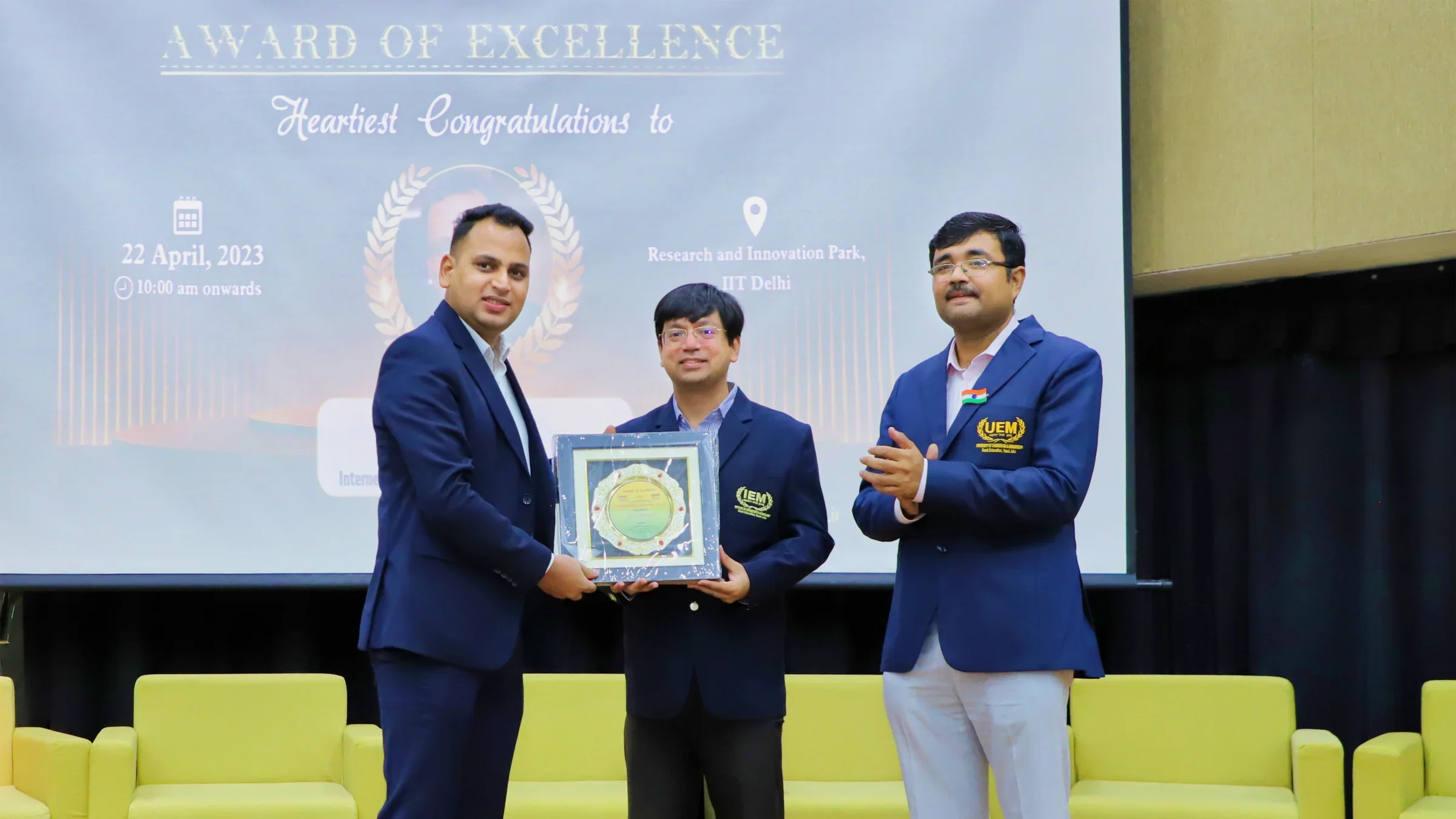 Lithvik Mukesh Sharma stands on stage at IIT Delhi as Chief Guest.
