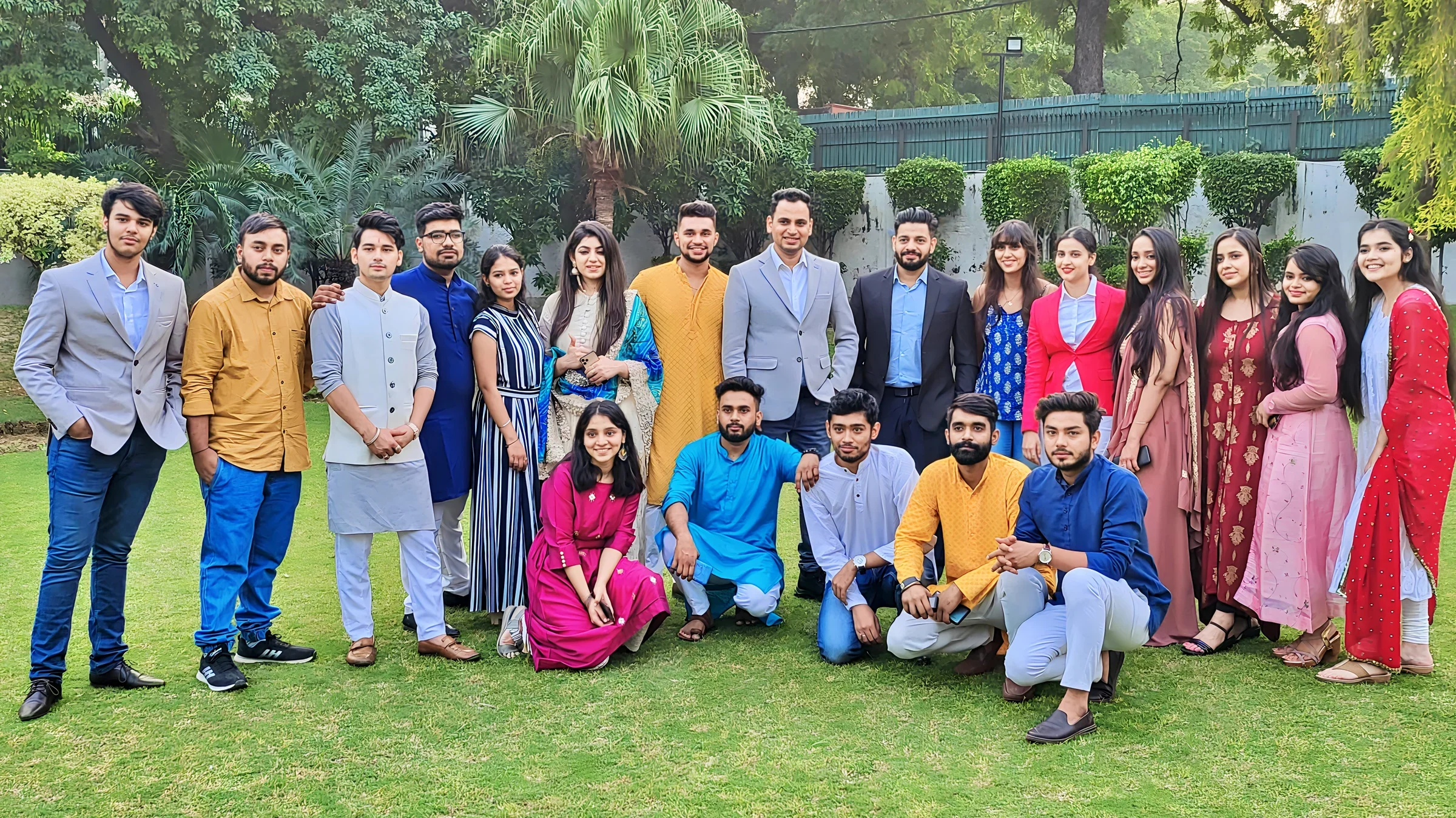 Lithvik Mukesh Sharma is photographed with Ajay Vishnu and tech interns at a hosted gathering