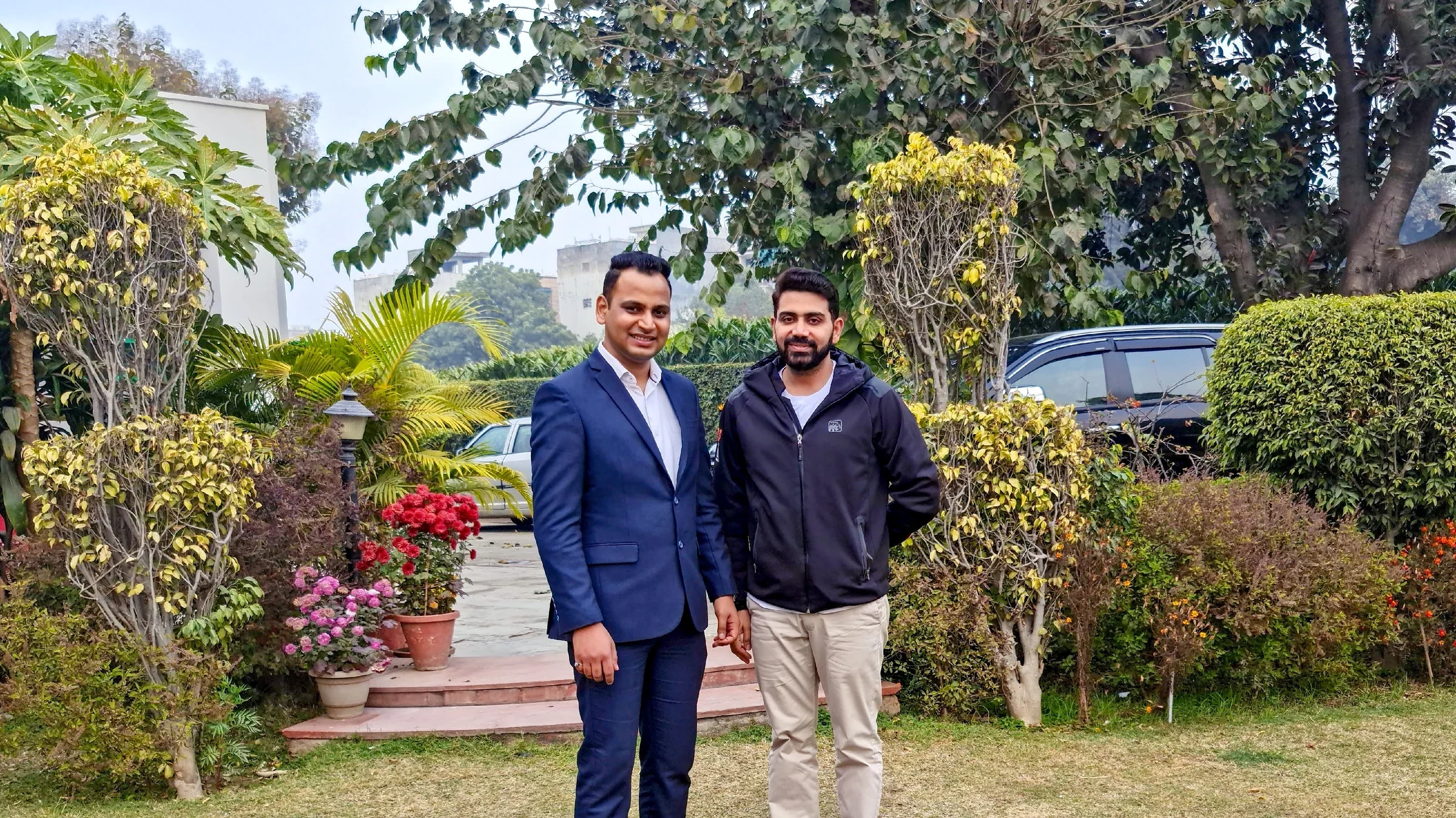 Lithvik Mukesh Sharma is photographed with Rohit Yadav at a get-together with friends and associates