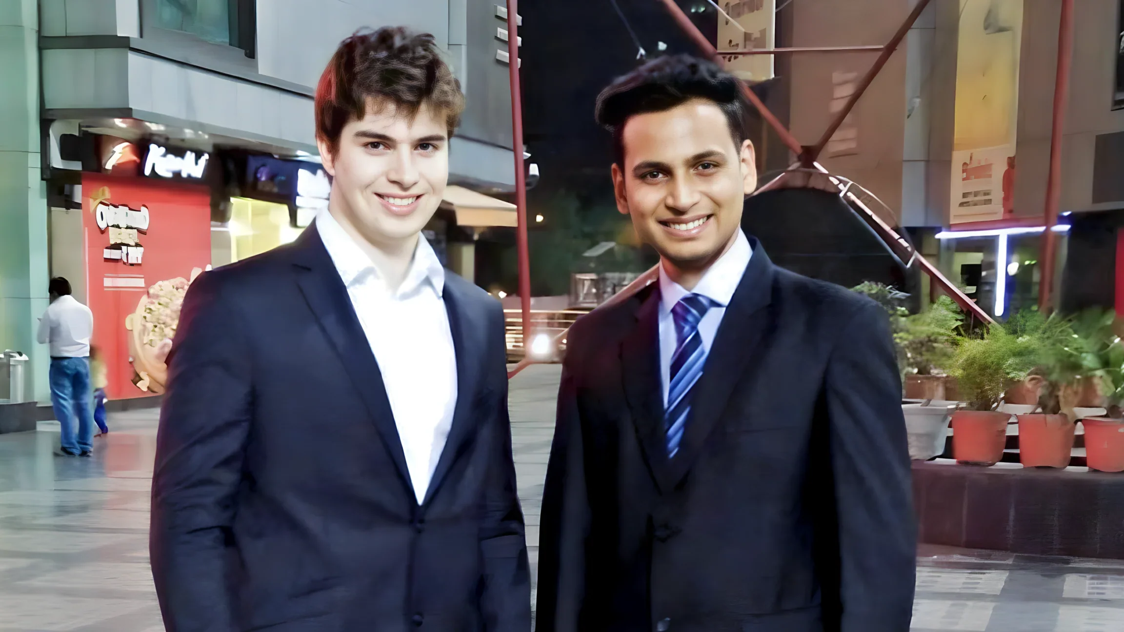 Lithvik Mukesh Sharma is photographed with a French intern while hosting guests
