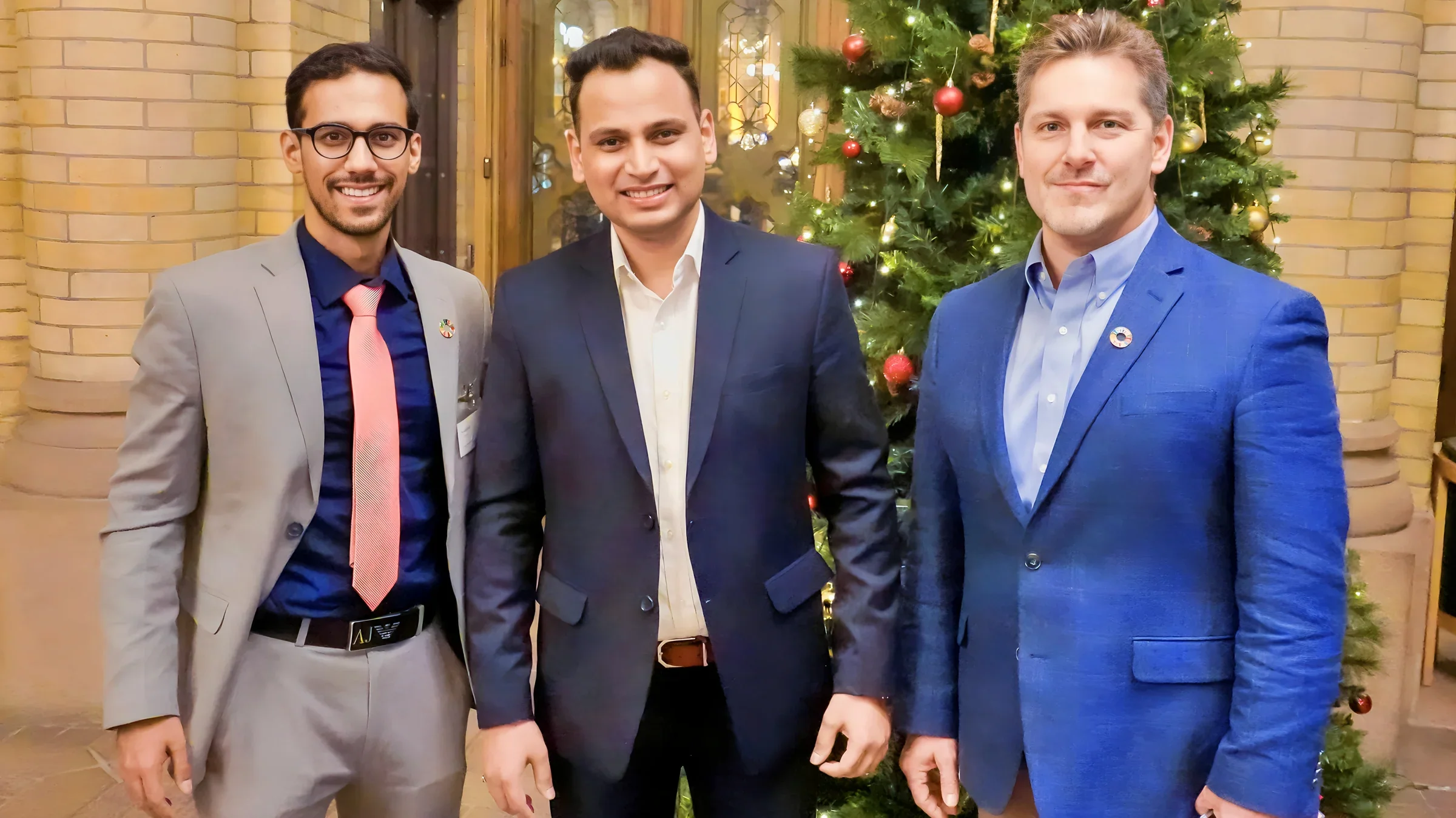 Lithvik Mukesh Sharma is photographed with Scott Lewis and Prateek Gauri at the Nobel Peace Prize in Oslo.