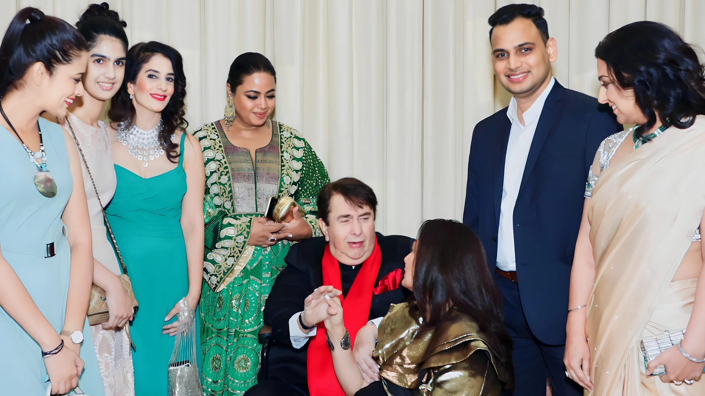 Lithvik Mukesh Sharma is photographed with Randhir Kapoor (Indian actor, film producer and director from the Kapoor family), Preeti Verma (Indian actor and casting director, equestrian), and Ritu Beri