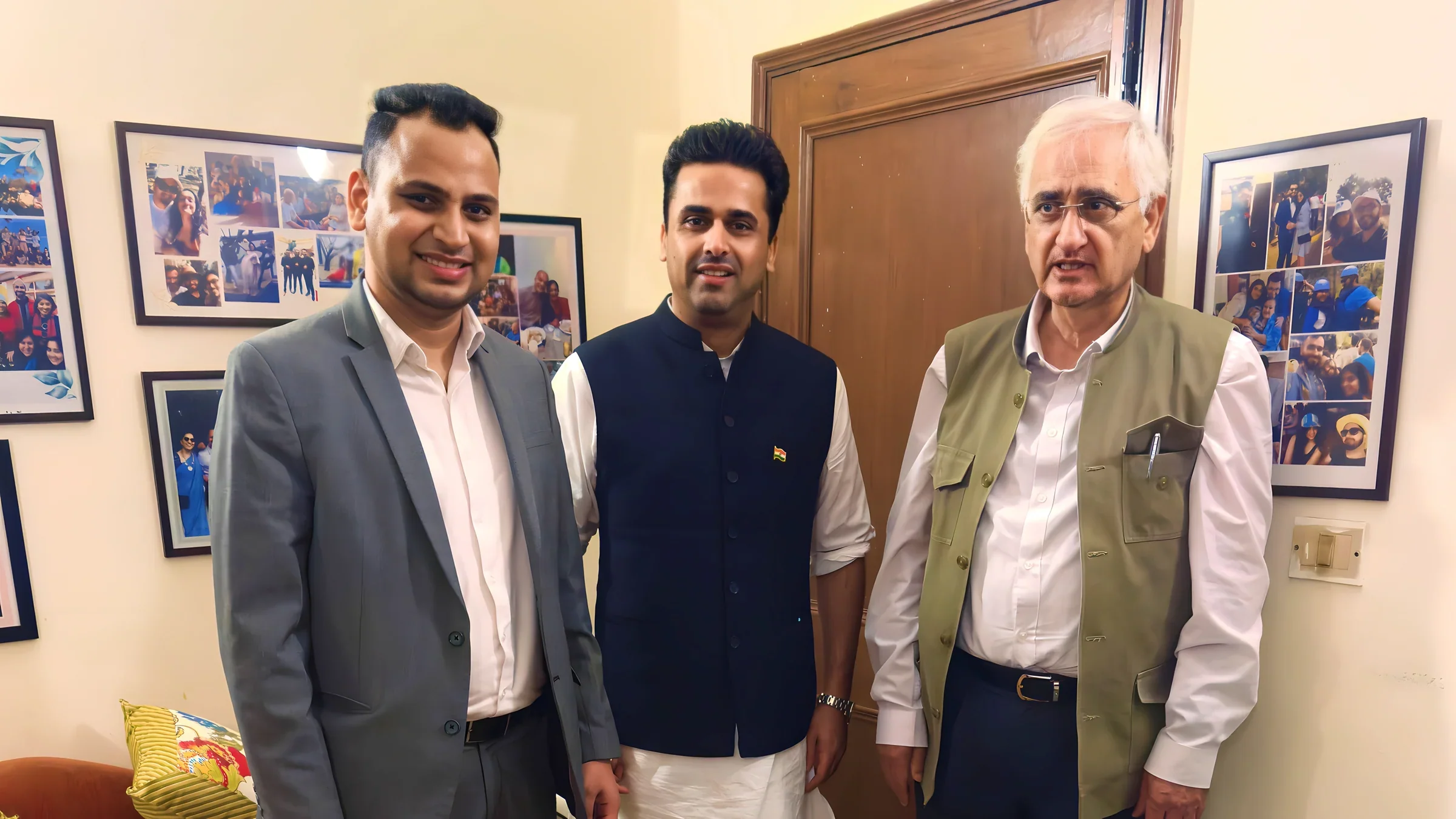 Lithvik Mukesh Sharma is photographed with Salman Khurshid and Faisal Patel at a capital gathering